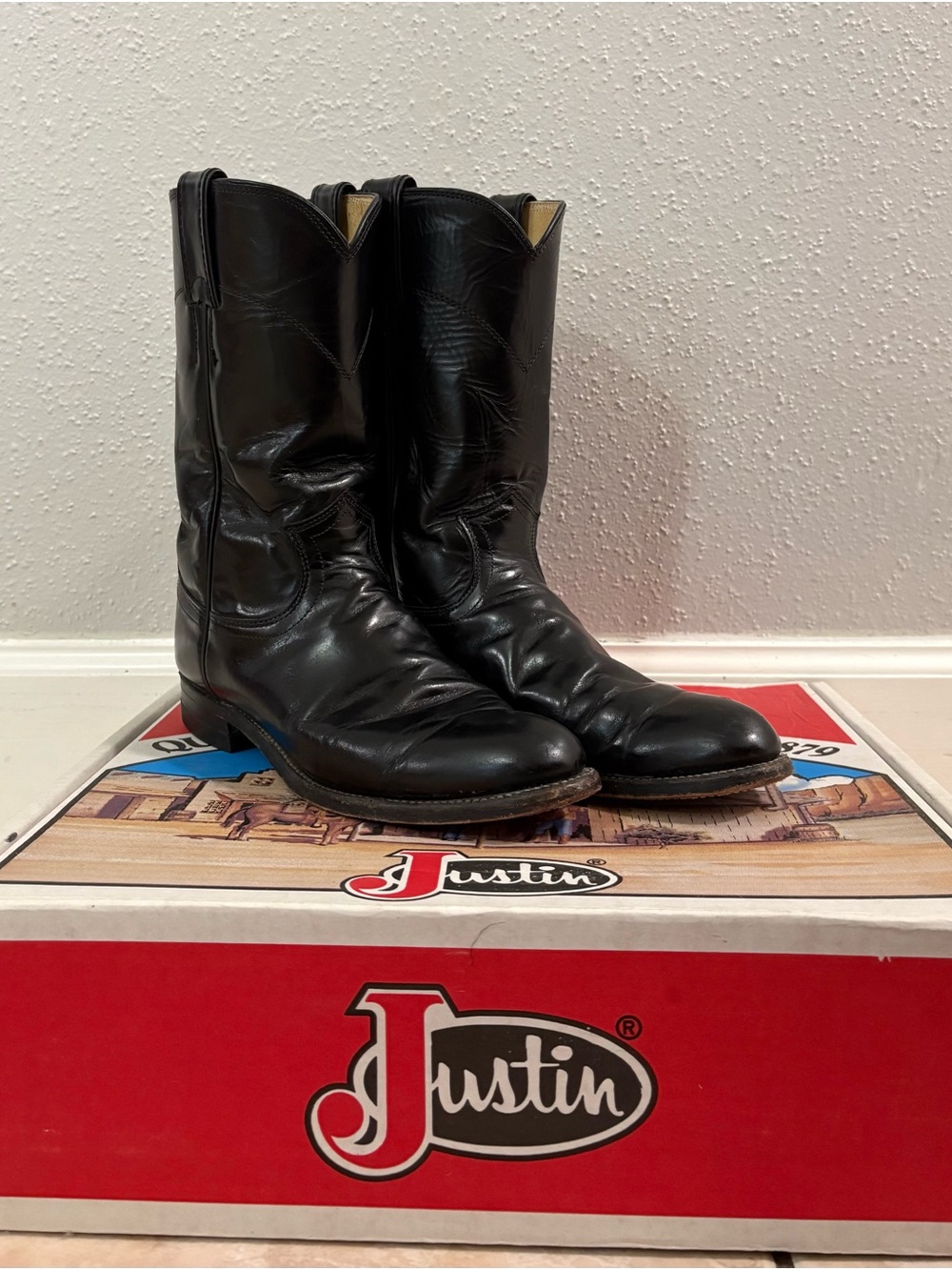 Justin Boots Black Leather Western Cowboy Boots